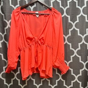 Elegant Red Tie-Front Blouse